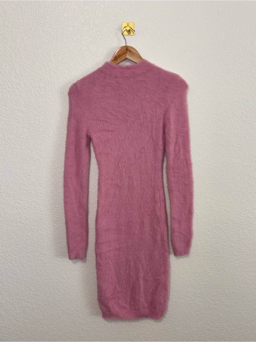 Fashion Nova Dusty Pink Faux-Fur Long Sleeve Bodycon Dress